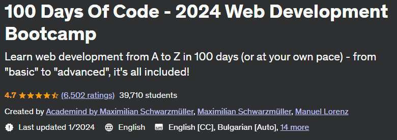 100 Days Of Code 2024 Web Development Bootcamp 5 100 Days of Code: Learn the best web development training program.